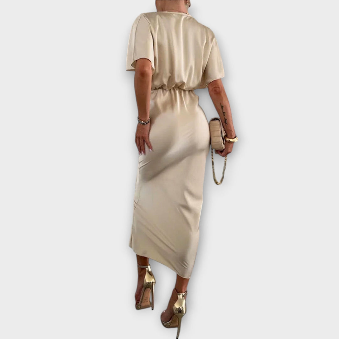 Rosalba cross knot V neck satin maxi dress – image 7
