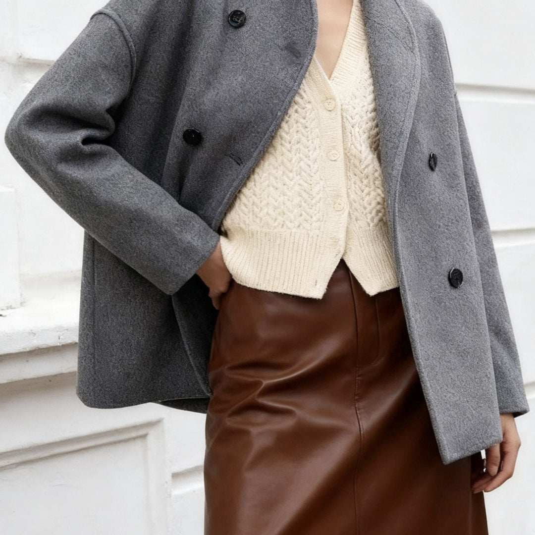 Molly cropped stand collar pea coat – image 10