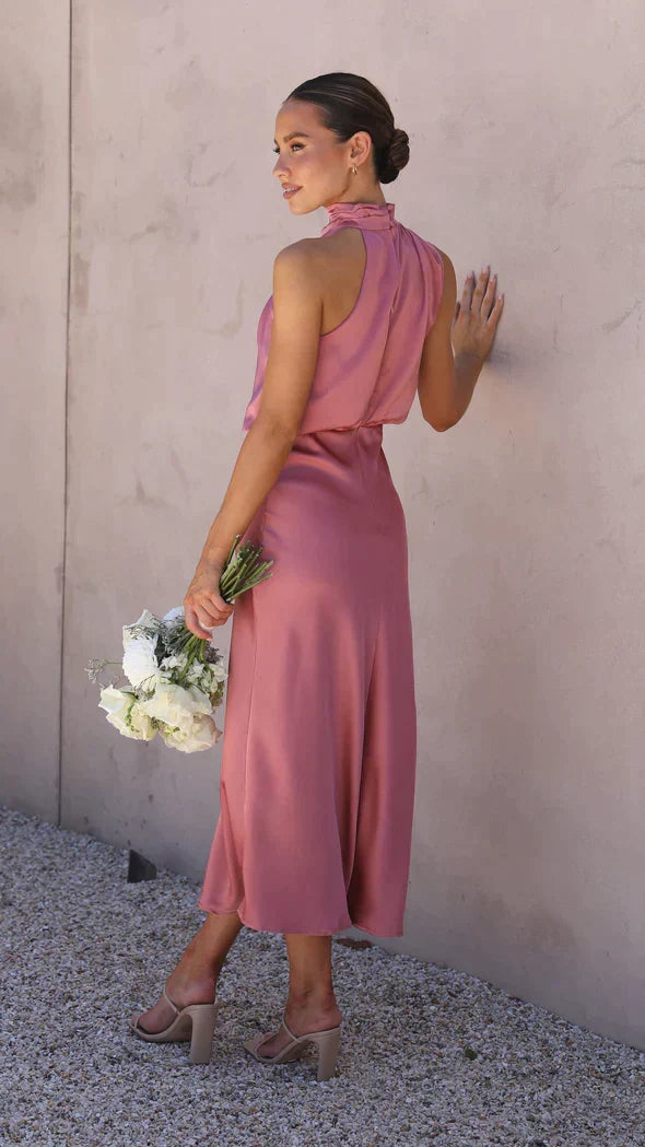 Renata draped neck satin midi dress – image 4