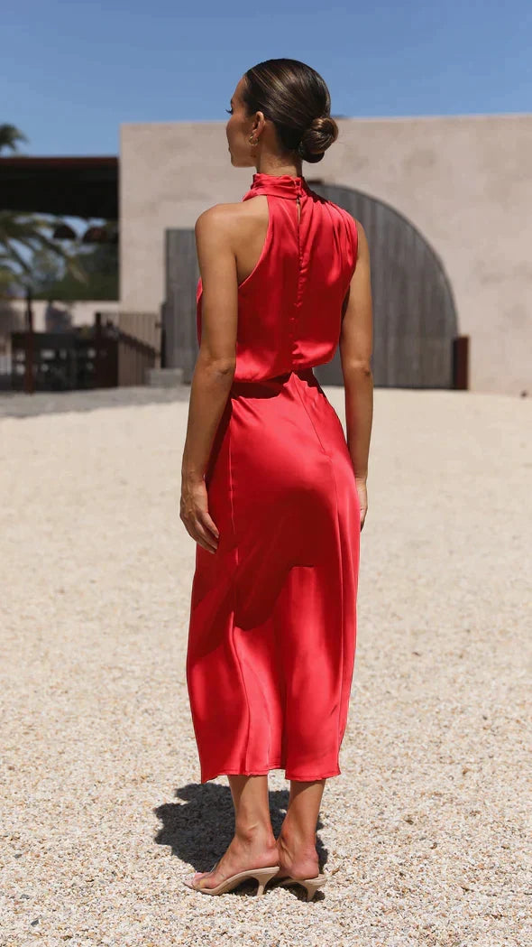 Renata draped neck satin midi dress – image 5