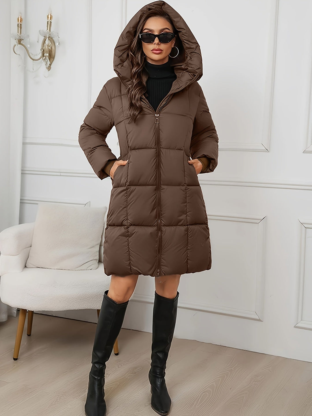Morag long quilted winter coat with hood – image 4