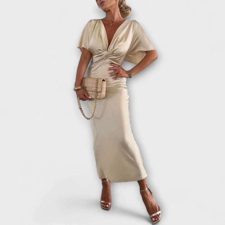 Rosalba cross knot V neck satin maxi dress – image 3
