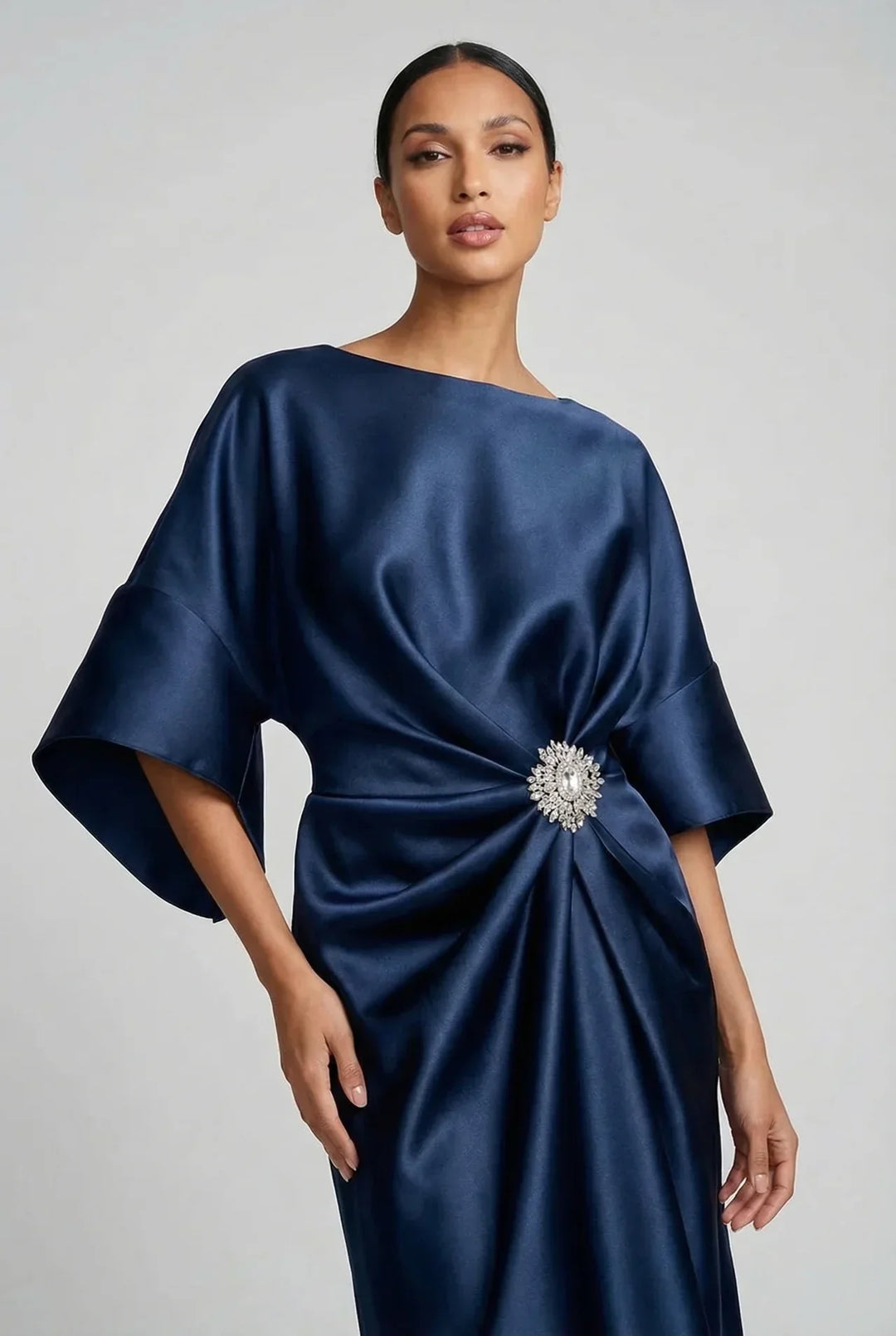 Aurora batwing sleeve satin midi dress – image 5