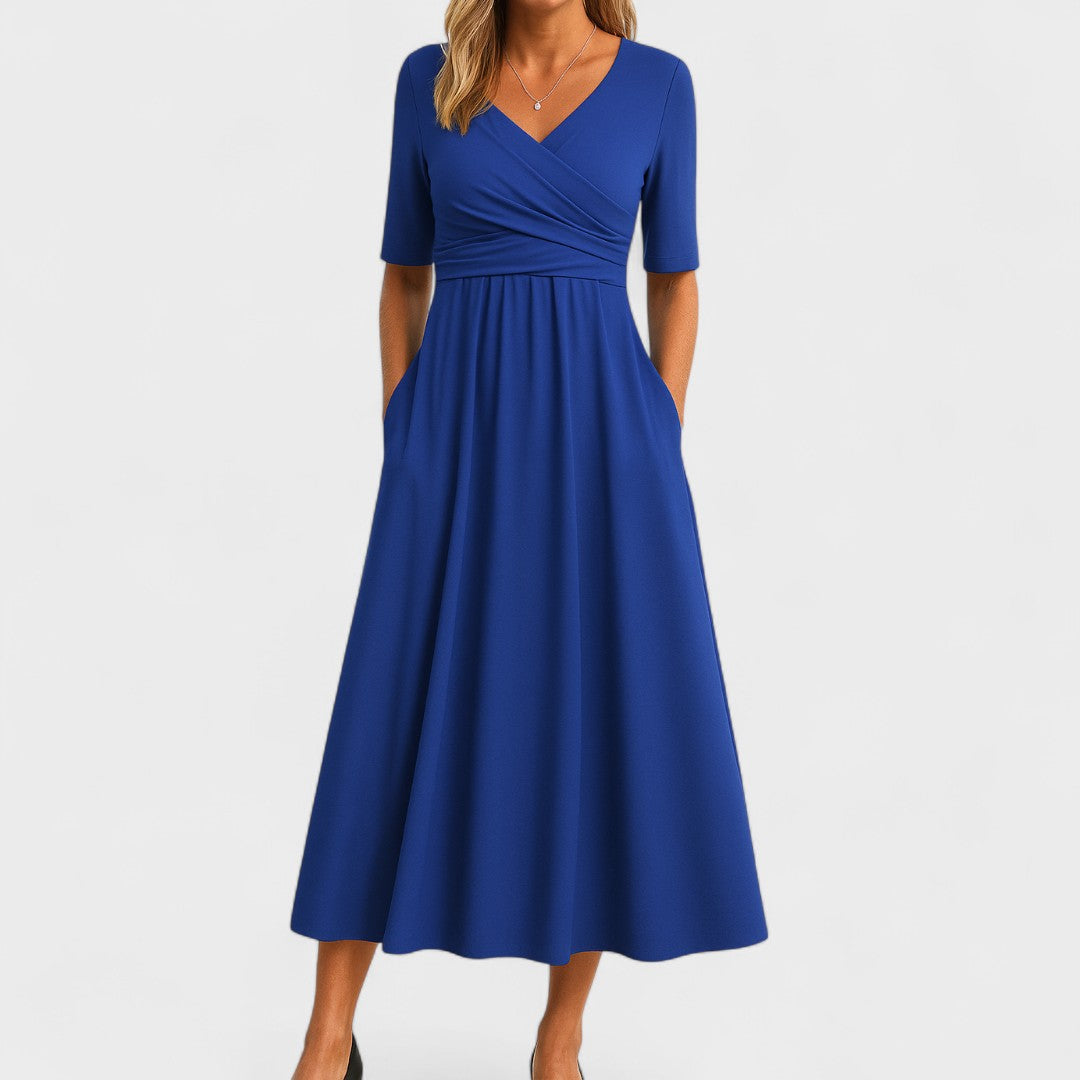 Barbara V neck wrap dress with gathered waist – image 3