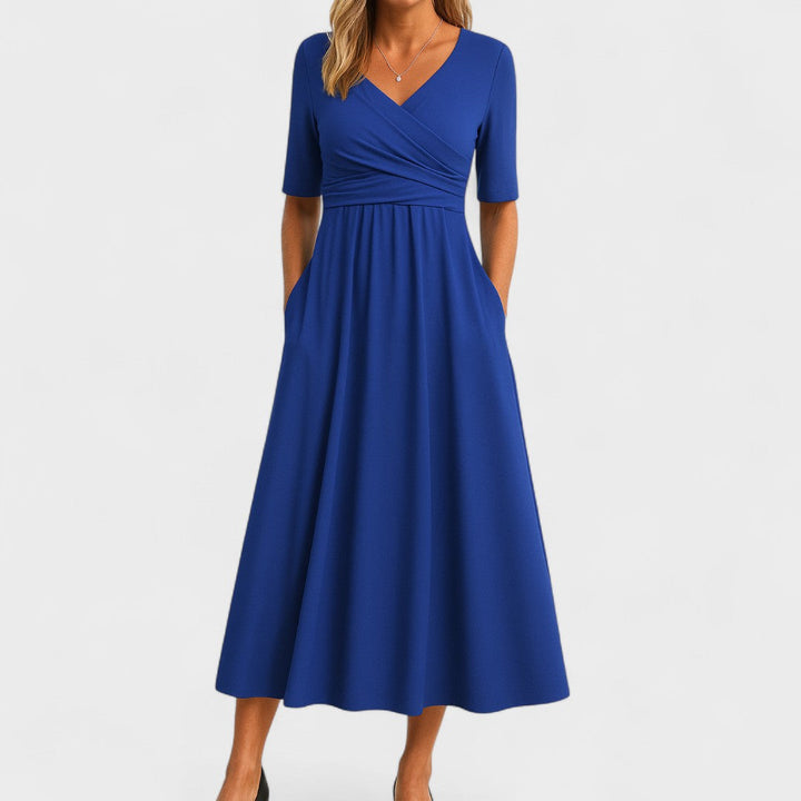 Barbara V neck wrap dress with gathered waist – image 3