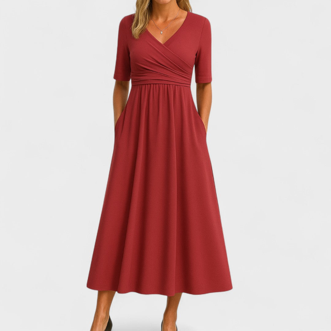 Barbara V neck wrap dress with gathered waist – image 6