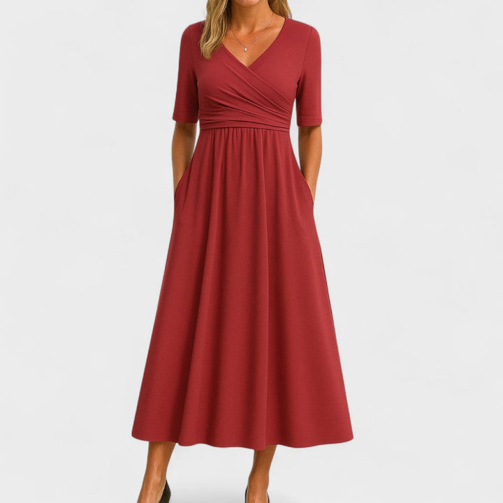 Barbara V neck wrap dress with gathered waist – image 6