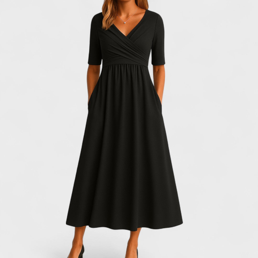 Barbara V neck wrap dress with gathered waist – image 2