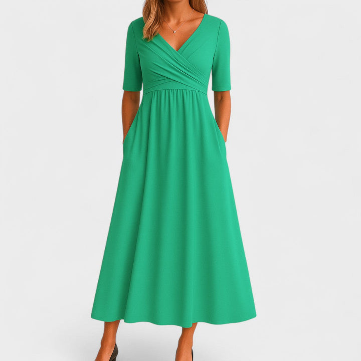 Barbara V neck wrap dress with gathered waist – image 5