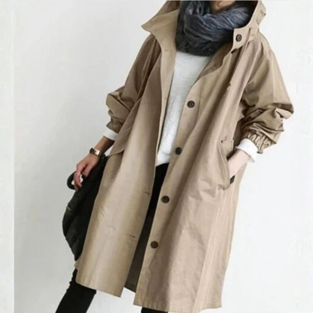 Aoife oversized hooded trench coat with drawstring