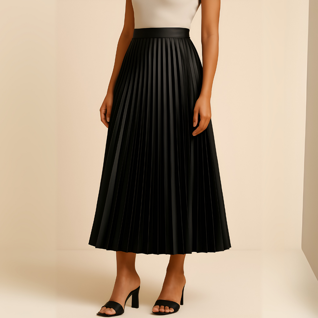 Iris satin pleated midi skirt