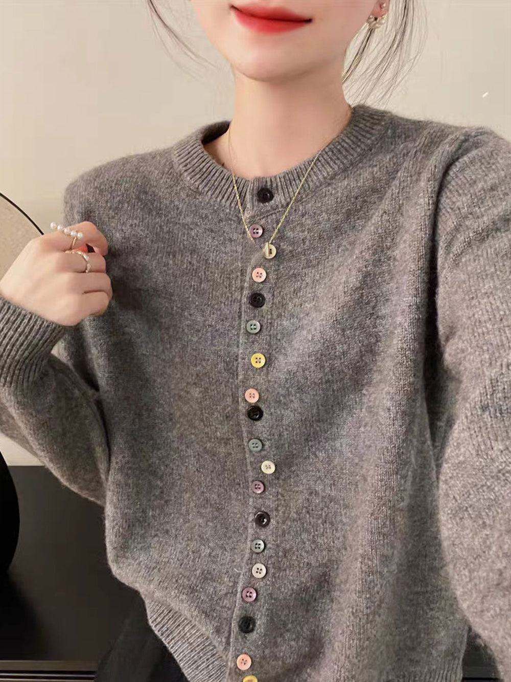 Hyacinth classic crew neck button cardigan – image 2