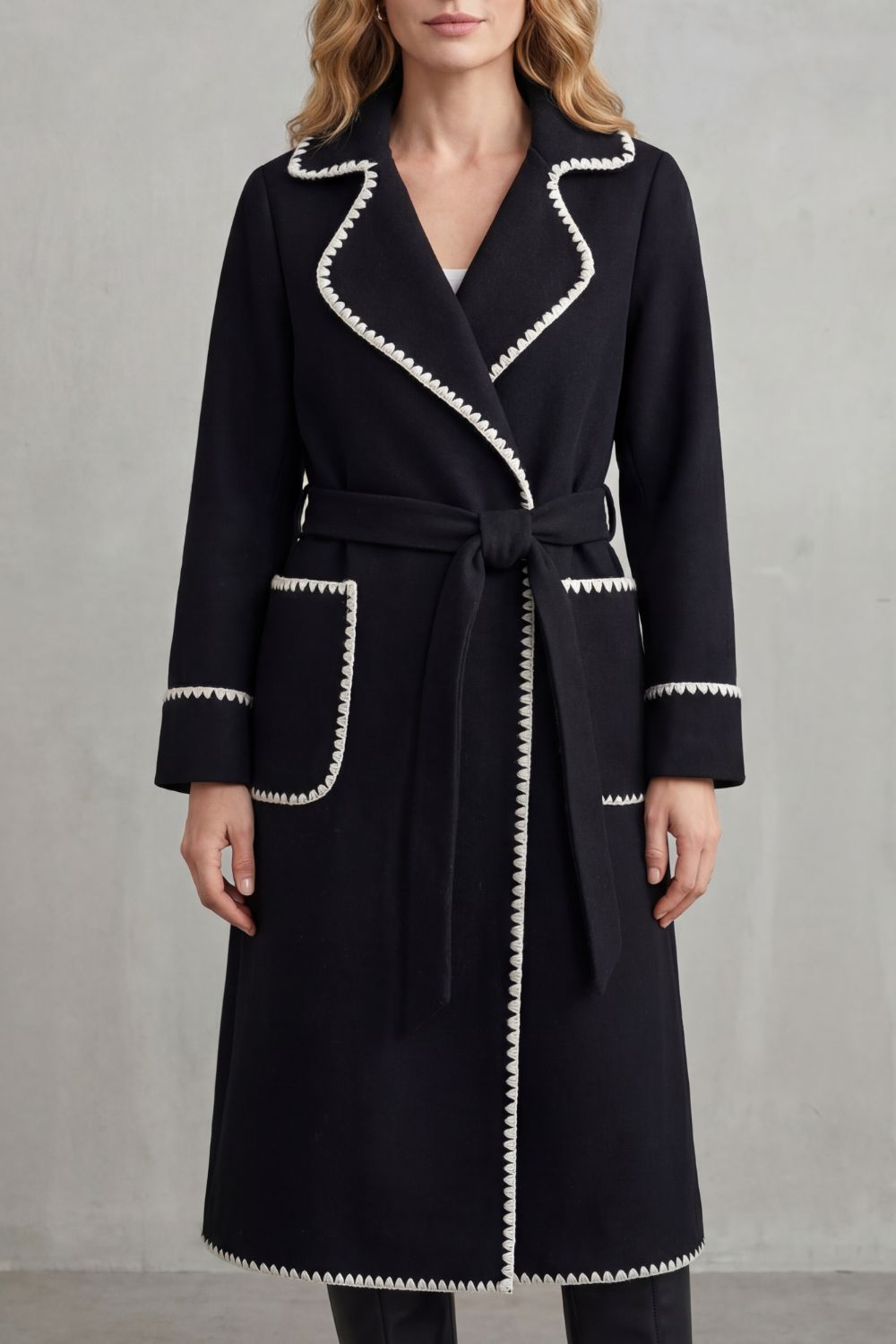 Marianne longline belted coat with contrast trim