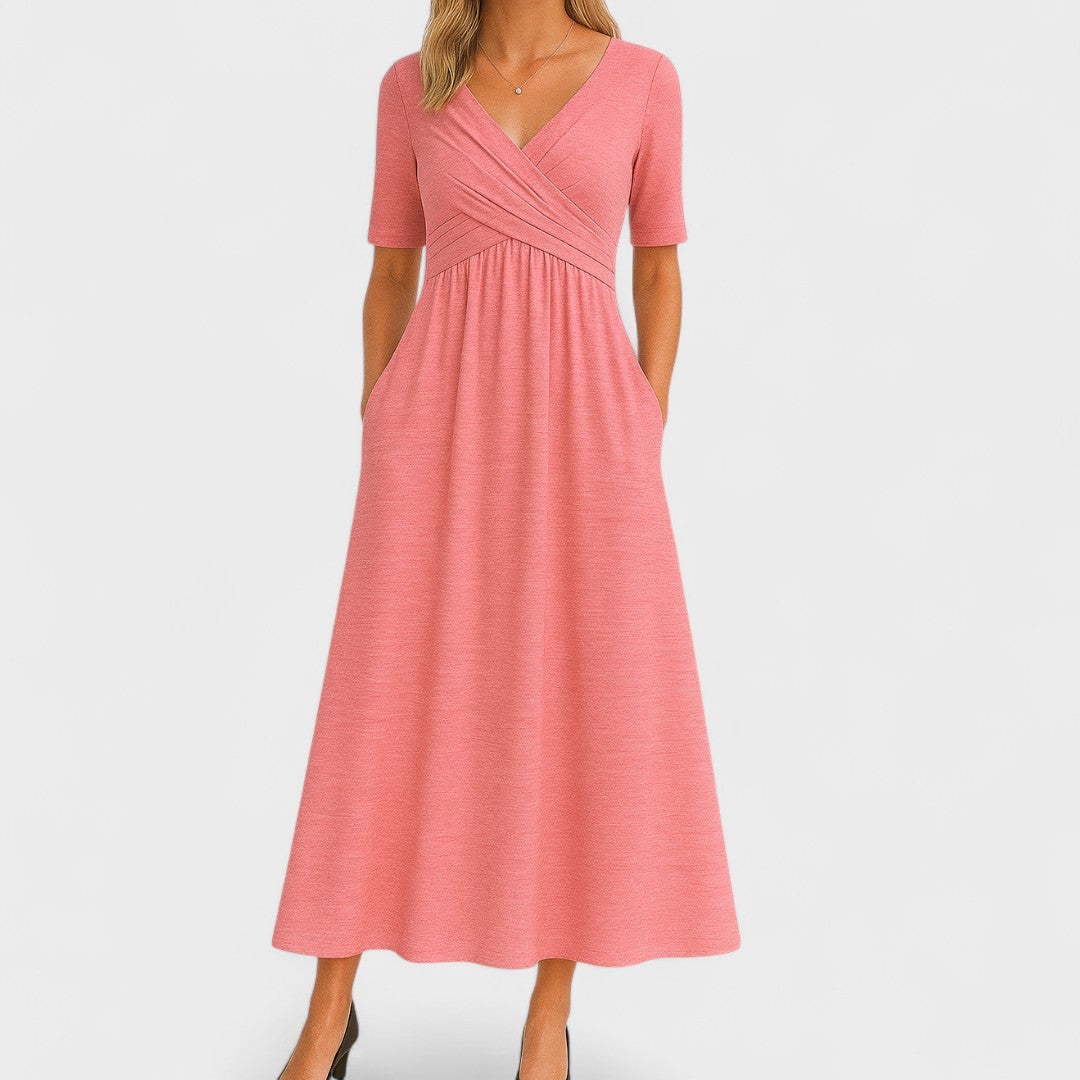 Barbara V neck wrap dress with gathered waist – image 7
