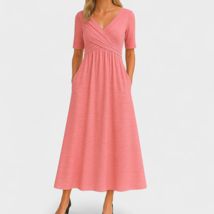 Barbara V neck wrap dress with gathered waist – image 7