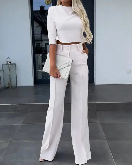 Selina long sleeve crop top and high waisted trousers set – image 5