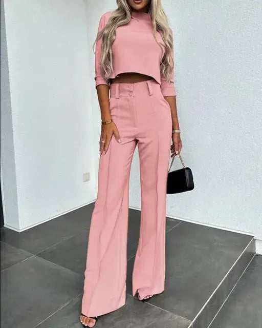 Selina long sleeve crop top and high waisted trousers set – image 3