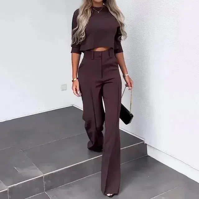 Selina long sleeve crop top and high waisted trousers set – image 6
