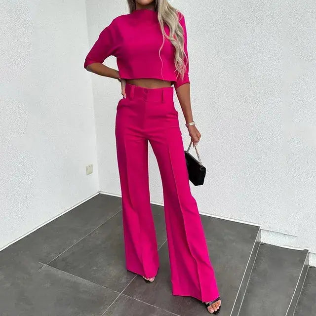 Selina long sleeve crop top and high waisted trousers set – image 4