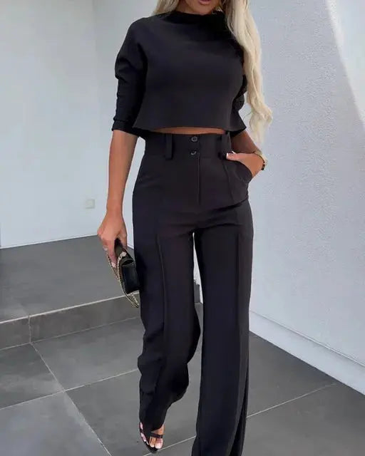 Selina long sleeve crop top and high waisted trousers set