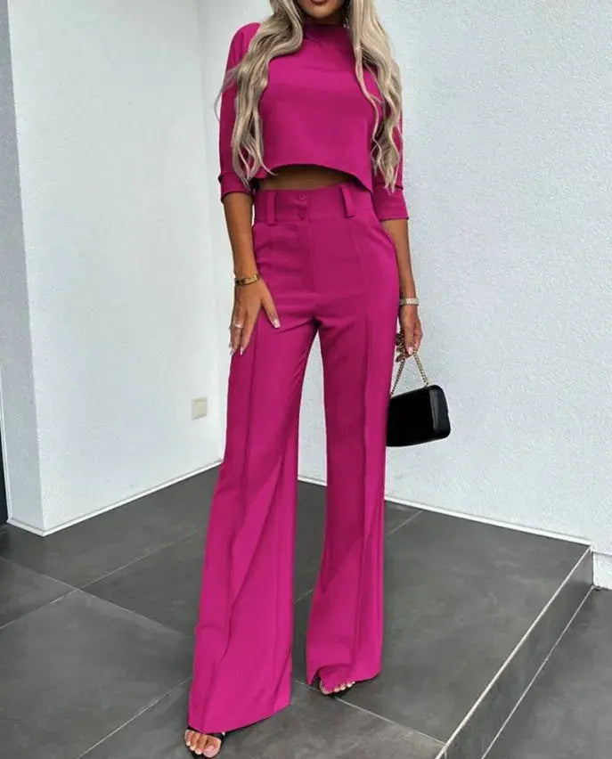 Selina long sleeve crop top and high waisted trousers set – image 7