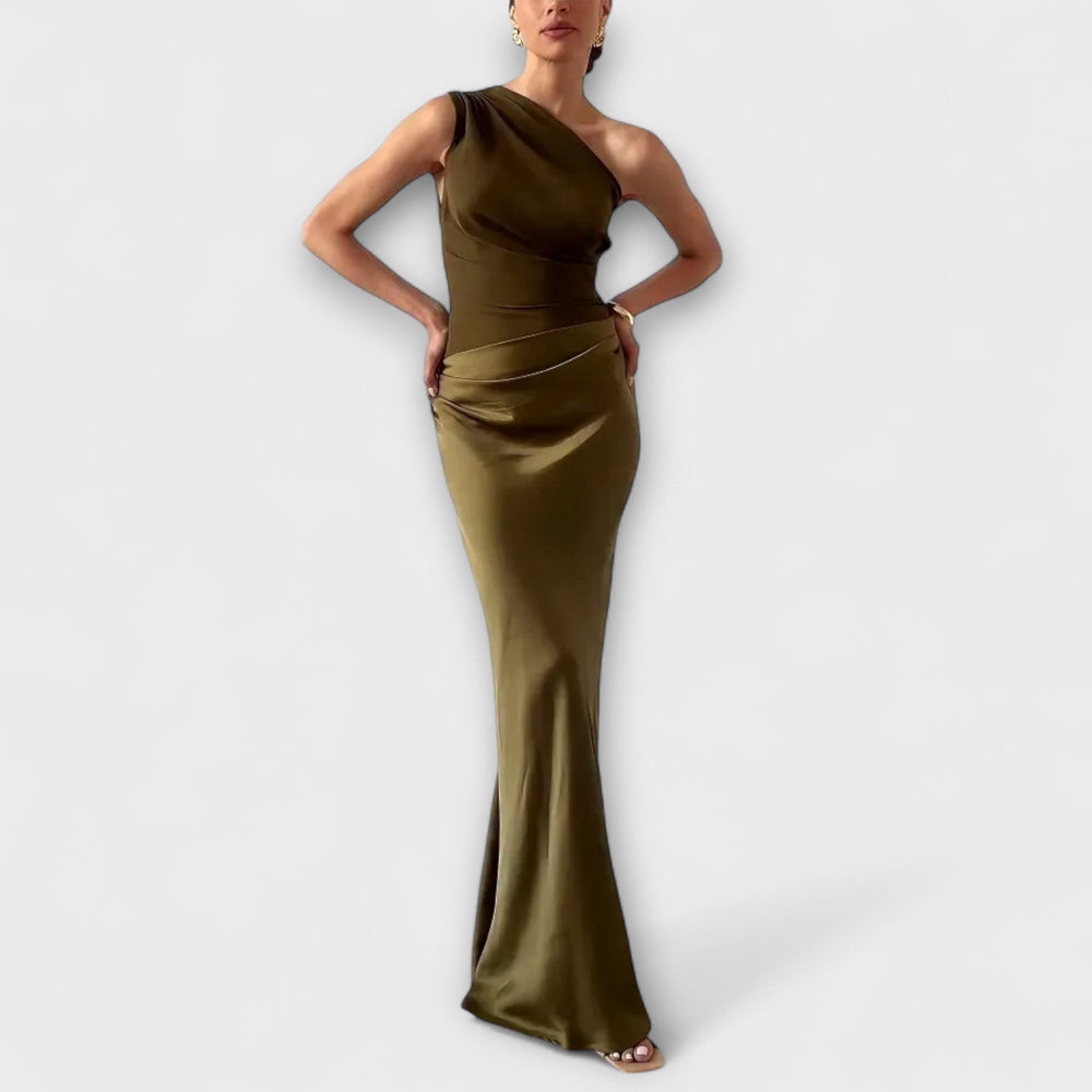Harriette one shoulder pleated maxi dress – image 2