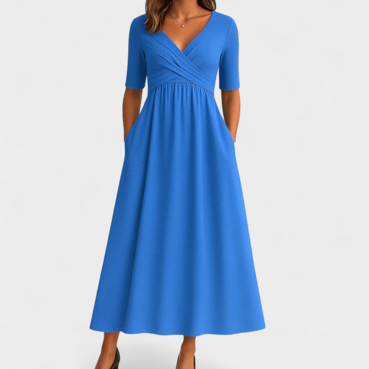 Barbara V neck wrap dress with gathered waist – image 4