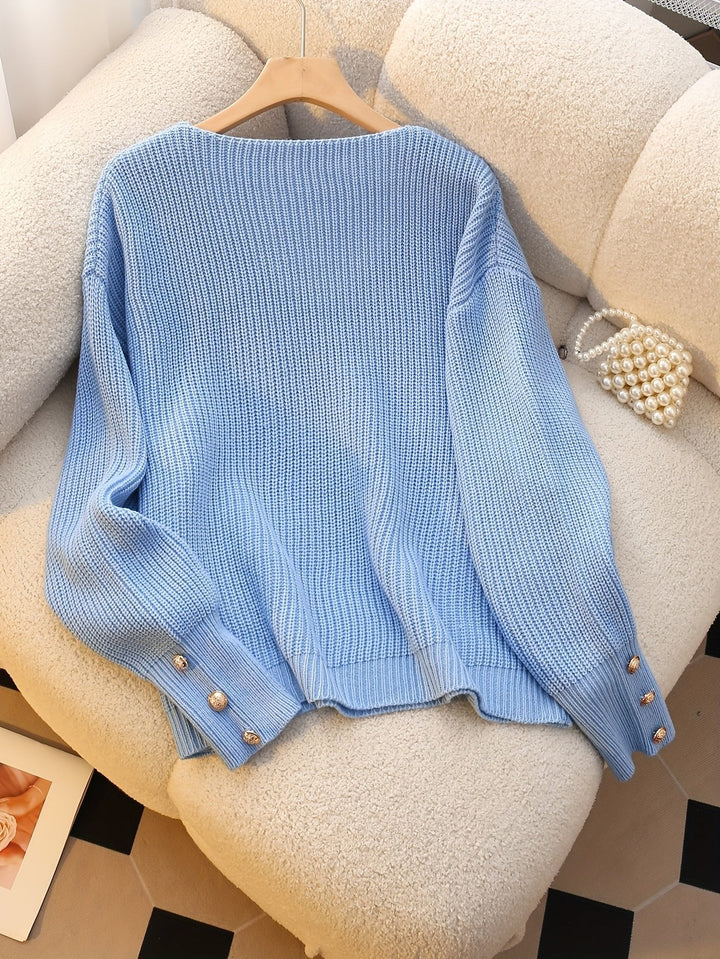 Jade ribbed v neck knitted jumper – image 5