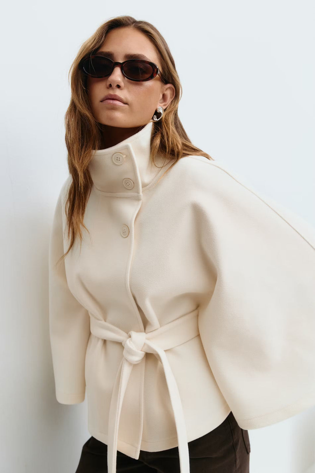 Lena cape jacket with funnel neck and belt