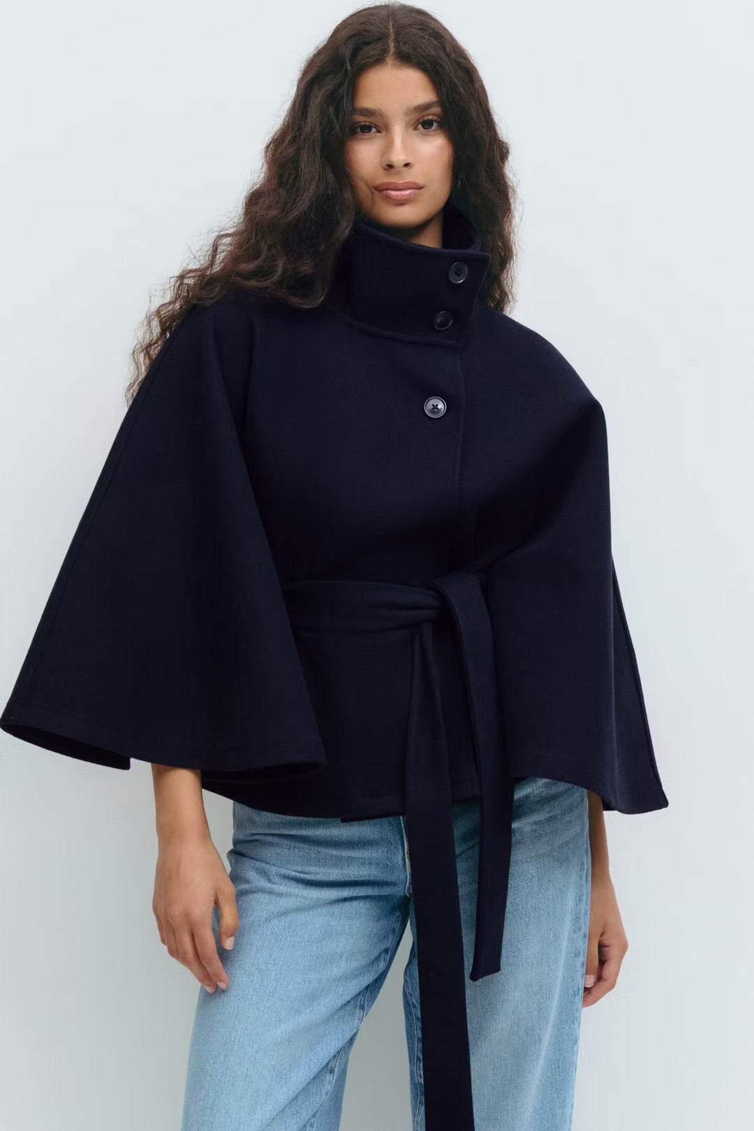 Lena cape jacket with funnel neck and belt – image 5