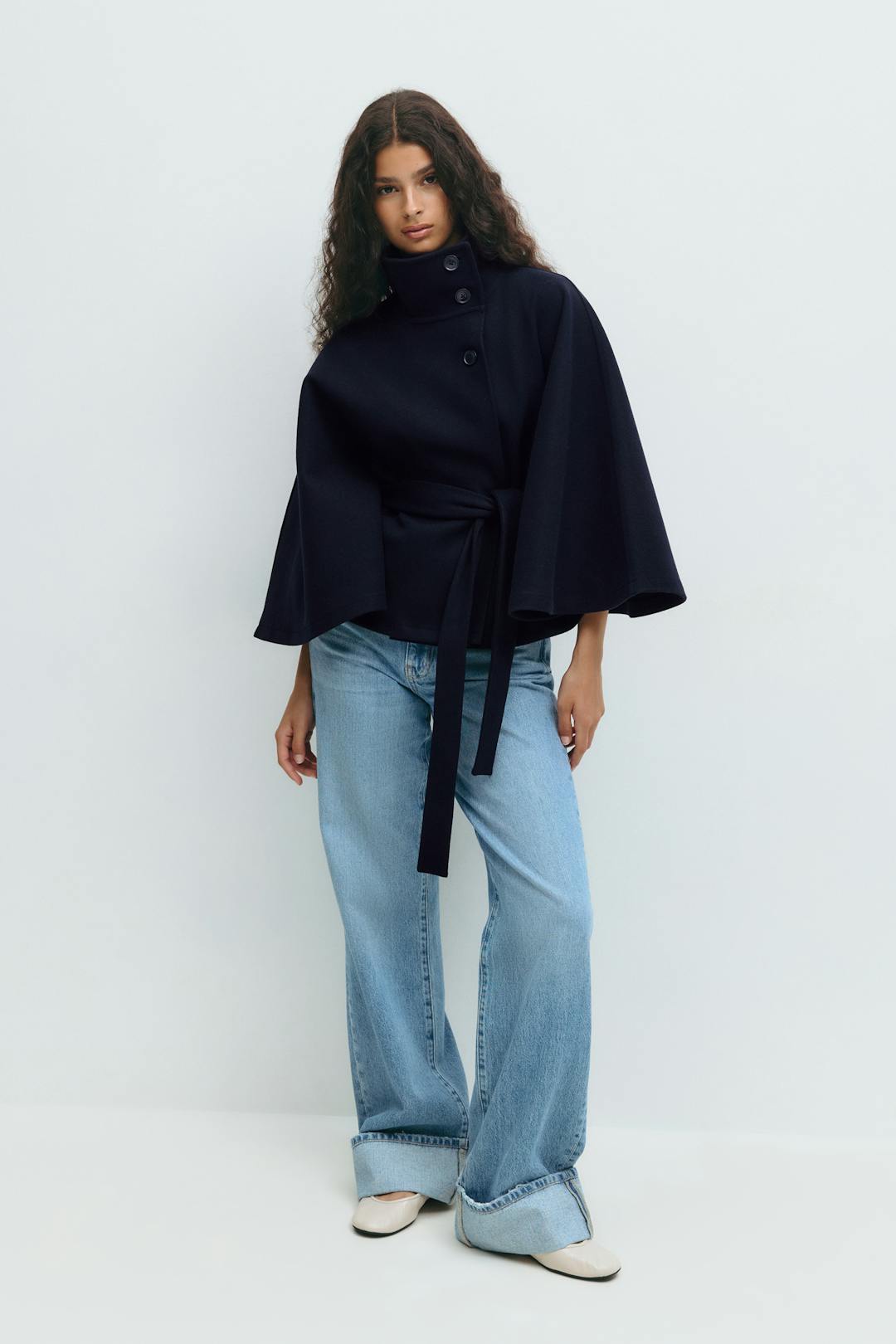 Lena cape jacket with funnel neck and belt – image 7
