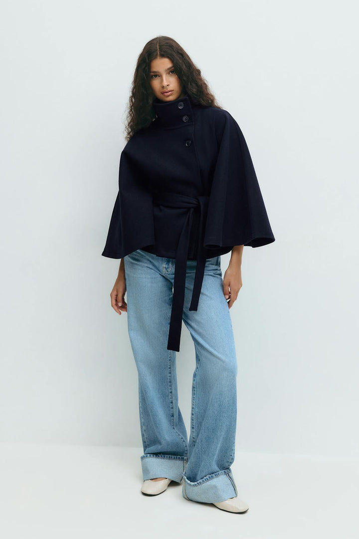 Lena cape jacket with funnel neck and belt – image 7