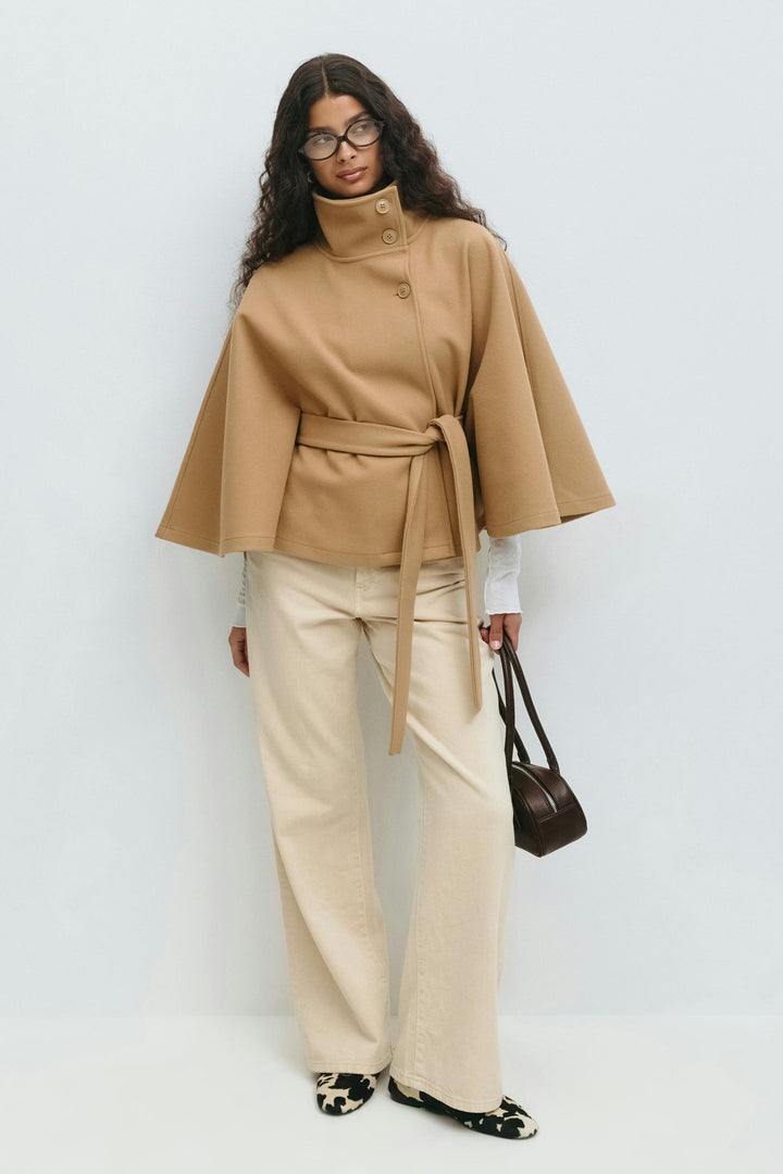 Lena cape jacket with funnel neck and belt – image 10