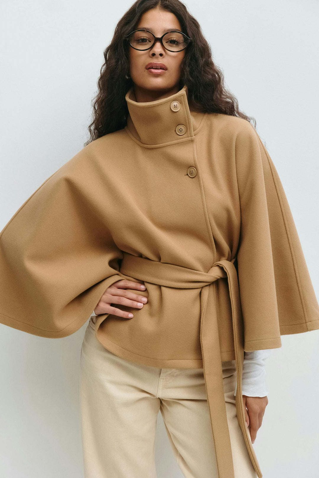 Lena cape jacket with funnel neck and belt – image 8