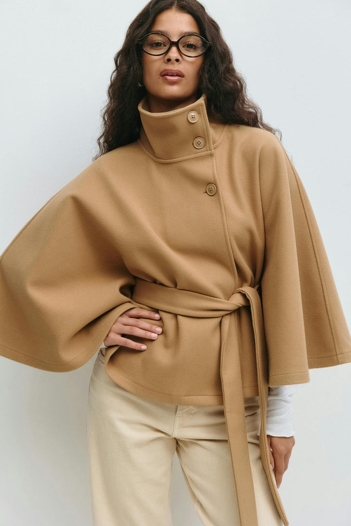 Lena cape jacket with funnel neck and belt – image 8