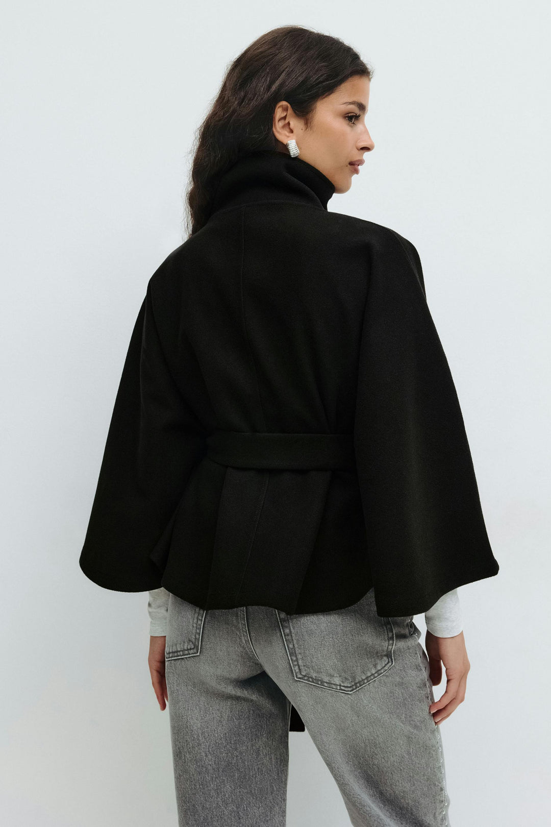 Lena cape jacket with funnel neck and belt – image 12
