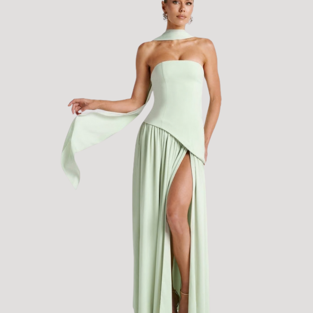 Bonnie strapless maxi dress with choker neck