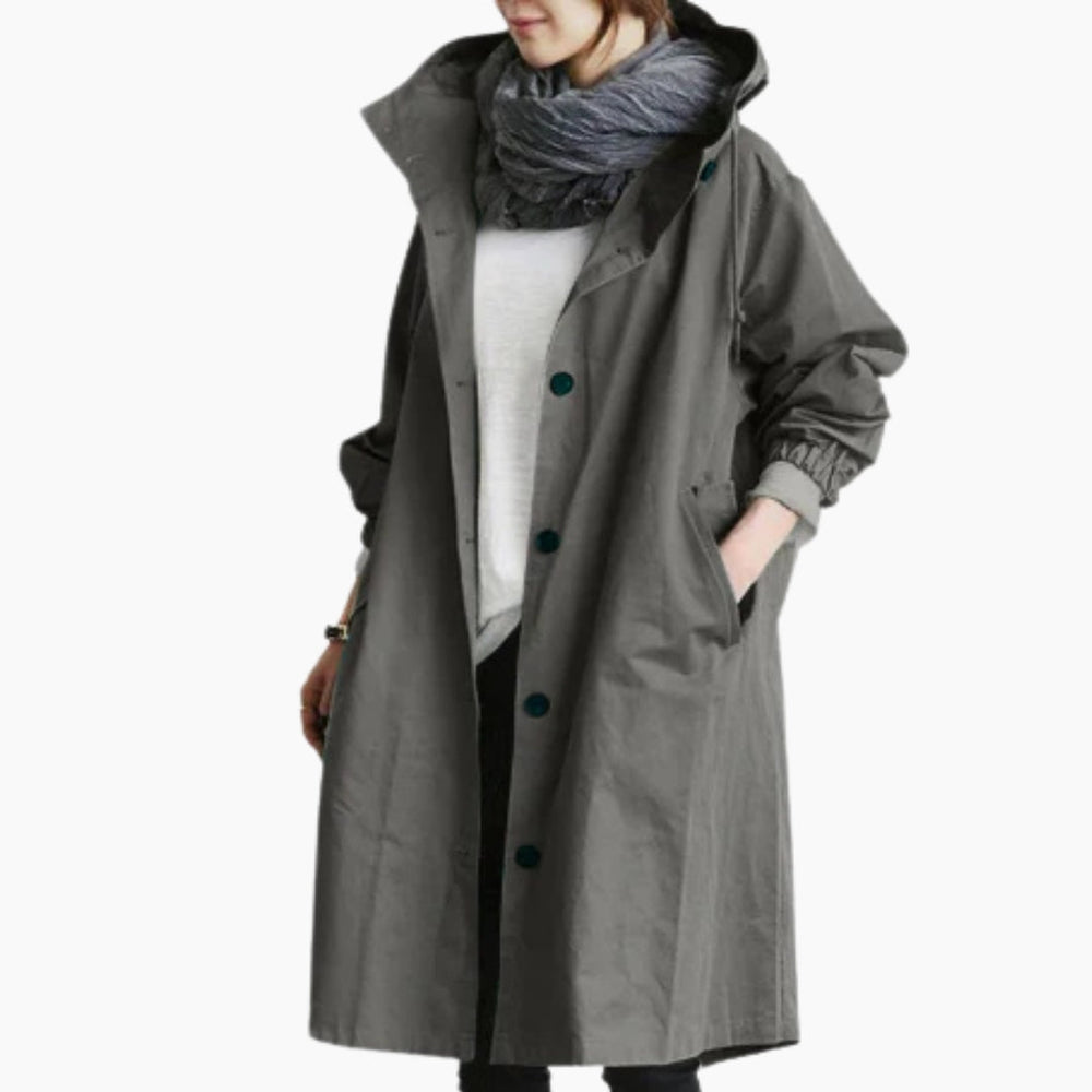 Aoife oversized hooded trench coat with drawstring – image 2