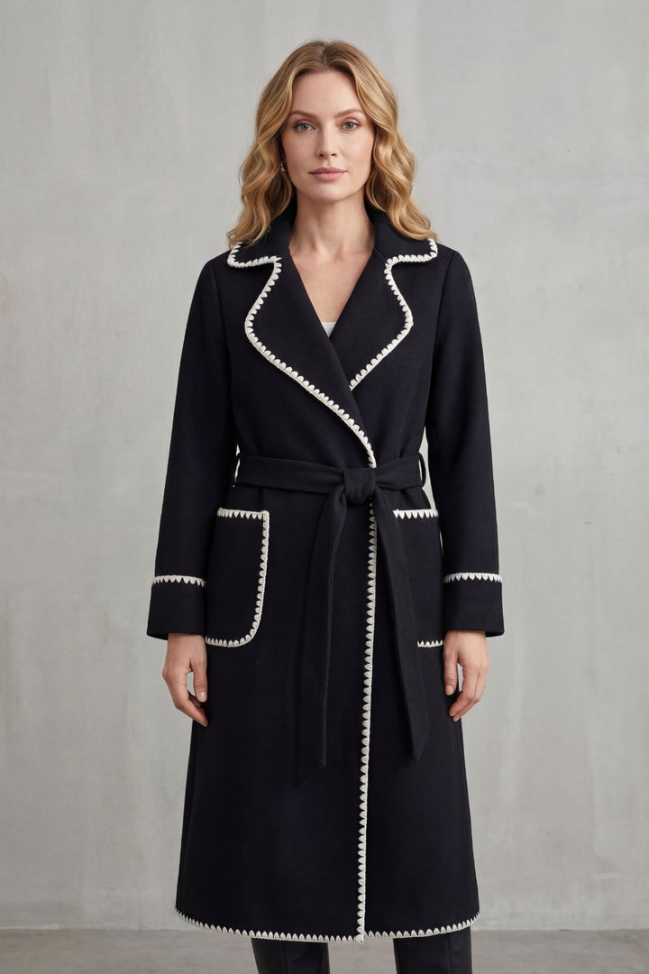Marianne longline belted coat with contrast trim – image 2