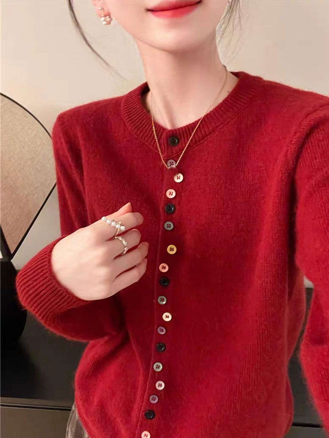 Hyacinth classic crew neck button cardigan – image 4
