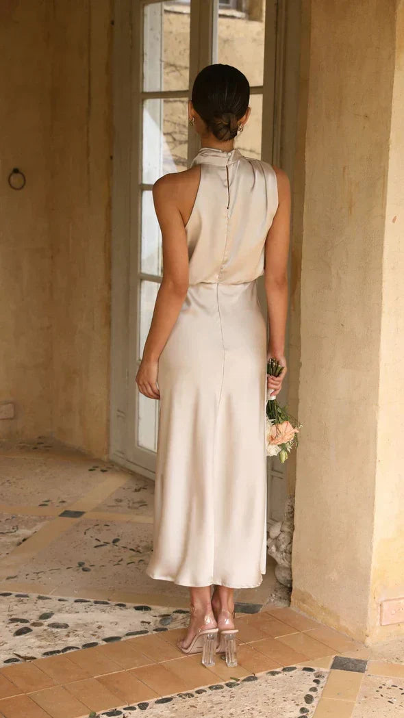 Renata draped neck satin midi dress