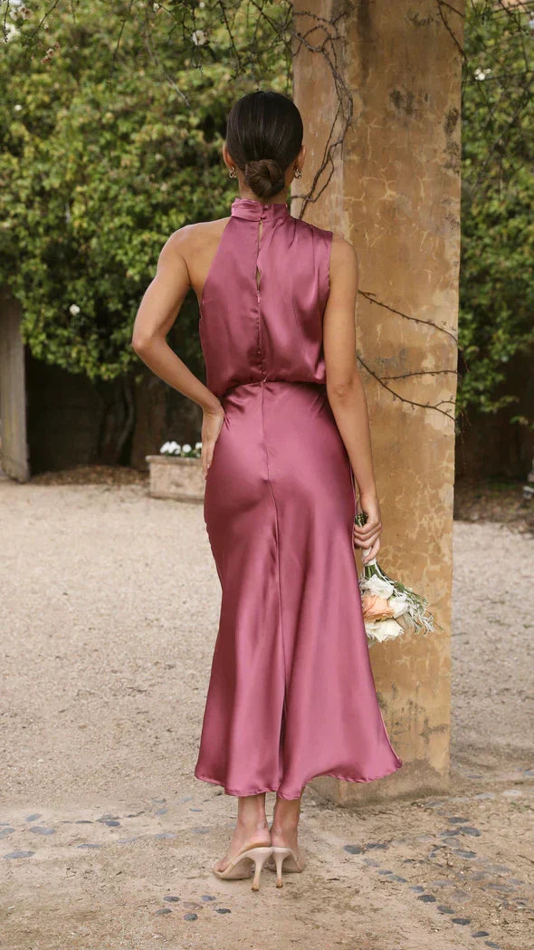Renata draped neck satin midi dress – image 3