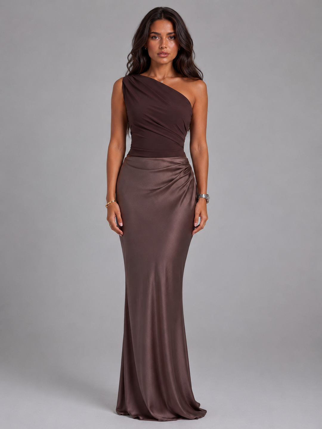 Celeste one shoulder satin maxi dress
