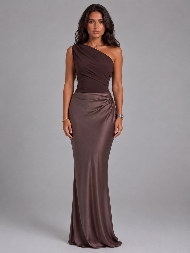 Celeste one shoulder satin maxi dress