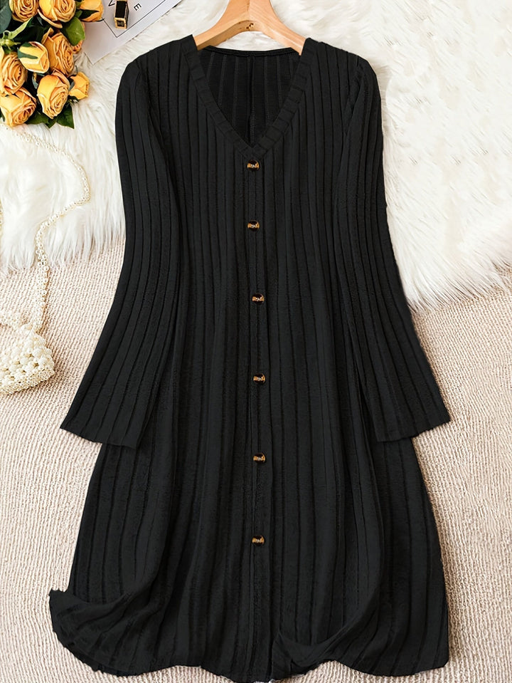 Celia ribbed knit button front sweater dress – image 4