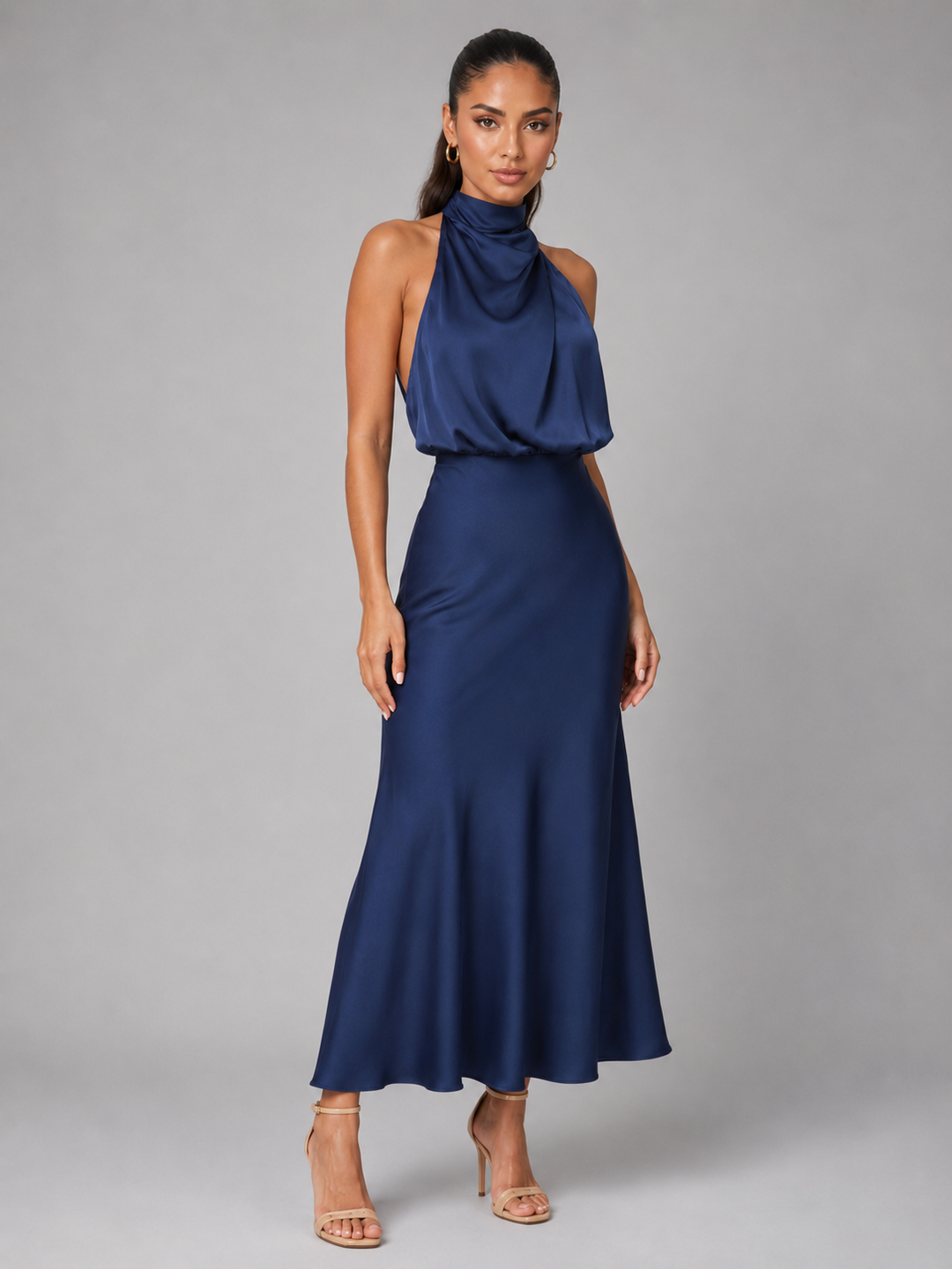 Araminta satin high neck midi dress – image 7