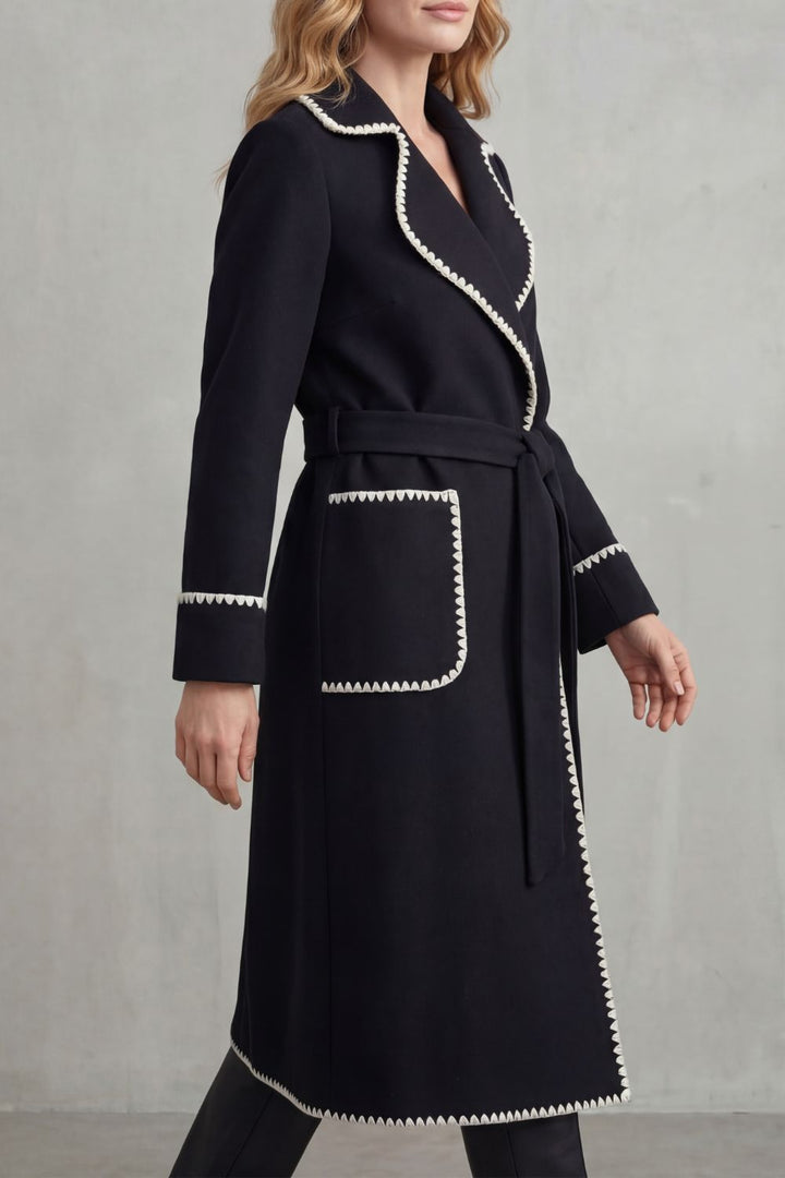Marianne longline belted coat with contrast trim – image 3