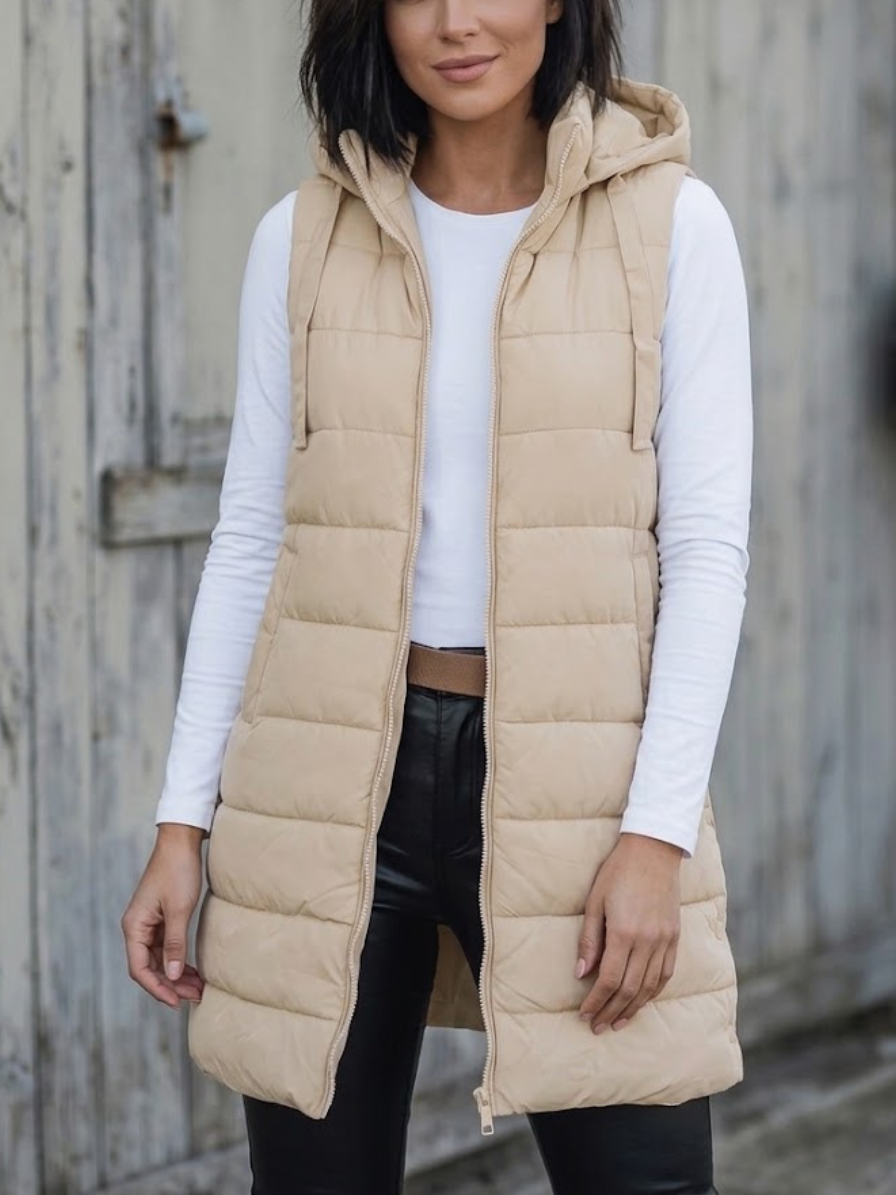 Sidonie long hooded puffer gilet – image 2