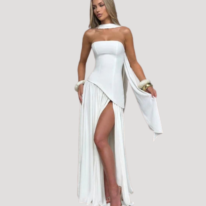Bonnie strapless maxi dress with choker neck – image 13