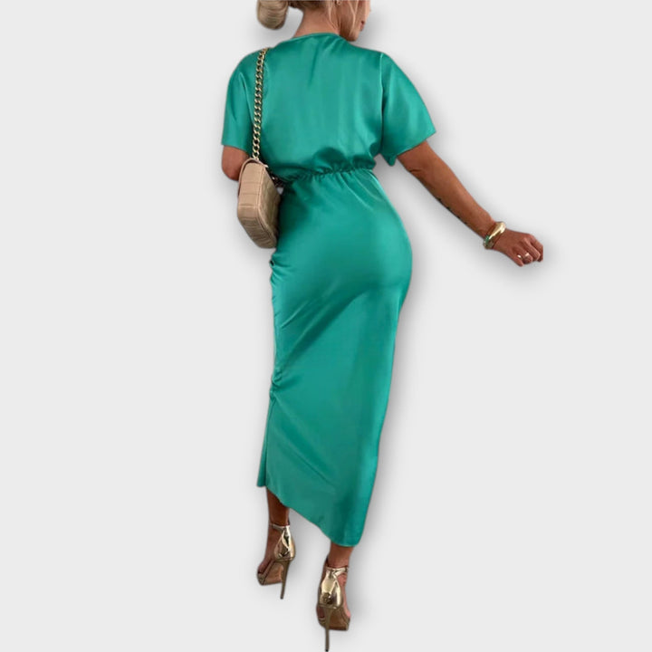Rosalba cross knot V neck satin maxi dress – image 6